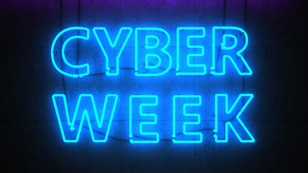 Neon sign Cyber Week on concrete wall. 3d illustration.の写真素材