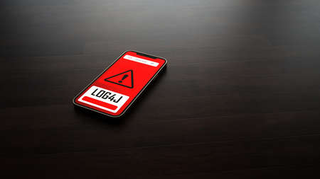 Security vulnerability Log4J detected on the smartphone. 3d illustration.の写真素材
