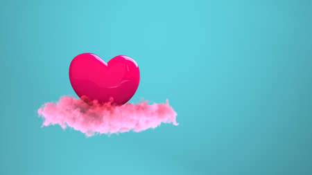 Red heart on cloud. 3d illustration.の写真素材