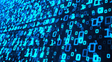 Blue data background with bits and bytes. 3d illustration.
