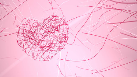 A podcast microphone with a heart neon sign with the text Happy Valentine's Day. 3d illustration.の写真素材