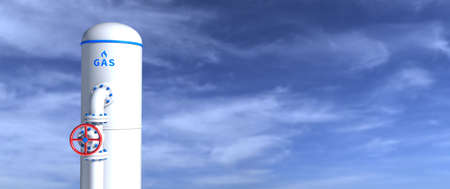 White liquid gas tank in front of a blue sky. 3d illustration.の写真素材