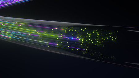 Algorithm streams over the optical fiber. 3d illustration.