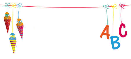 Back to scholl banner with german candy cones and ABC letters. Eps 10 vector file.のイラスト素材