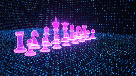 Virtual chess pieces in the data matrix. 3d illustration.の写真素材