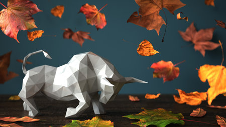 Bullish stock market in autumn. 3d illustration.の写真素材