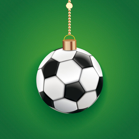 Football Christmas bauble on the green background. Eps 10 vector file.のイラスト素材