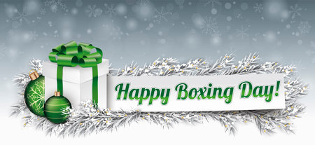 Frozen twigs, green bauble and paper sticker with the gift box. Eps 10 vector file.のイラスト素材