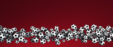 Classic footballs on a red background. 3d illustration.の写真素材