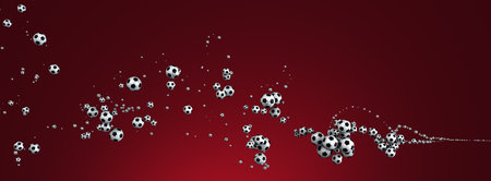 Classic footballs on a red background. 3d illustration.の写真素材