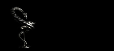 An aesculapian staff on a black background. 3d illustration.の写真素材