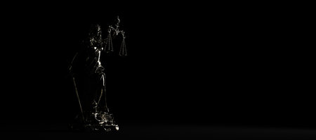 Lady justice statue on a black background. 3d illustration.の写真素材