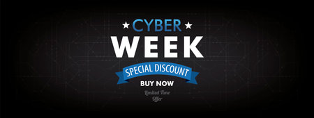 Cyber Week header on the black background with a circuit diagram. Eps 10 vector file.のイラスト素材