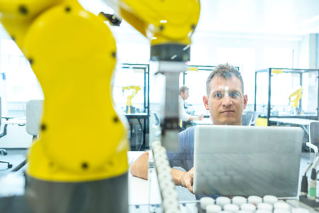 An engineer developing the industrial robot.