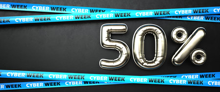 Cyber Week half price offers. 3d illustration.の写真素材