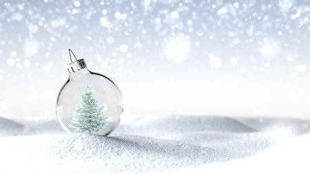 A fir in the Christmas tree globe in the snow.  3d illustration.の写真素材