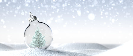 A fir in the Christmas tree globe in the snow.  3d illustration.の写真素材