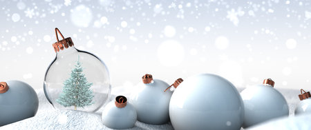 A fir in the Christmas tree globe in the snow.  3d illustration.の写真素材