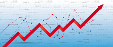 Growing chart with on the digital background. Eps 10 vector file.のイラスト素材