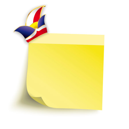Carnival jesters cap with yellow sticker on the white background. Eps 10 vector file.のイラスト素材
