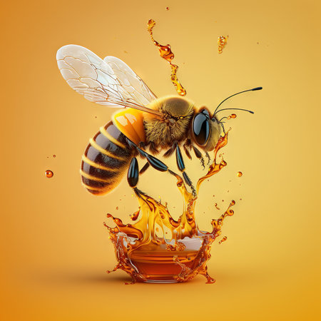 An illustration of bee with honey. Generative AI.の素材