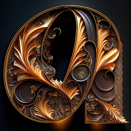 A decorated letter A with ornaments. Generative AI illustration.の素材