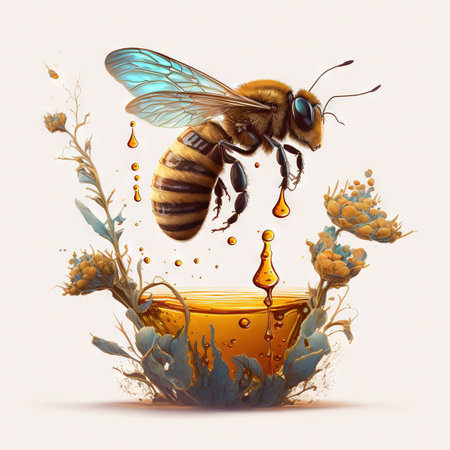 An illustration of bee with honey. Generative AI.の素材
