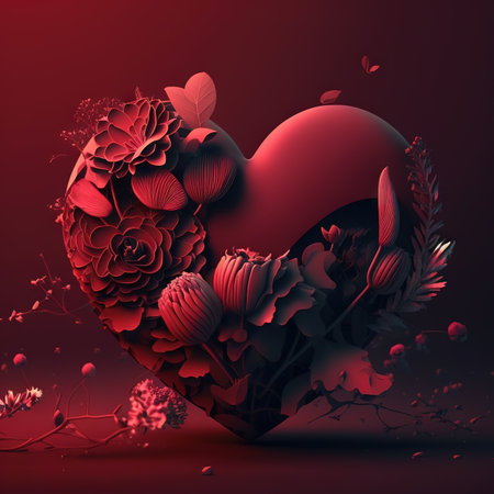 An abstract heart with flowers. Generative AI.の素材