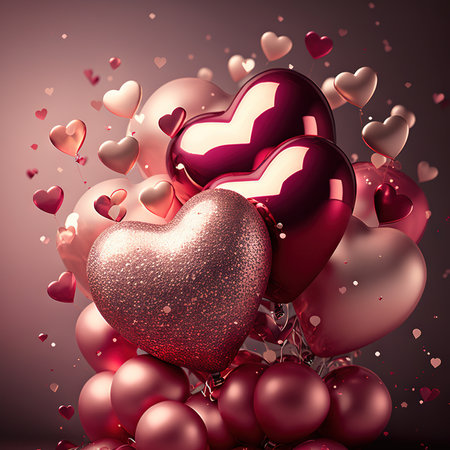 Cover with balloons and hearts. Generative AI.の素材