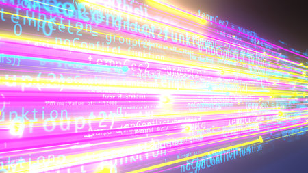 Algorithm streams over the optical fiber. 3d illustration.の写真素材