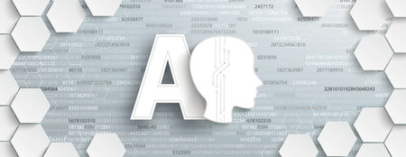 Hexagon structure with human head and text AI on the gray background. Eps 10 vector file.のイラスト素材