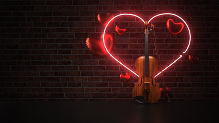Violin with with the hearts. 3d illustration.の写真素材