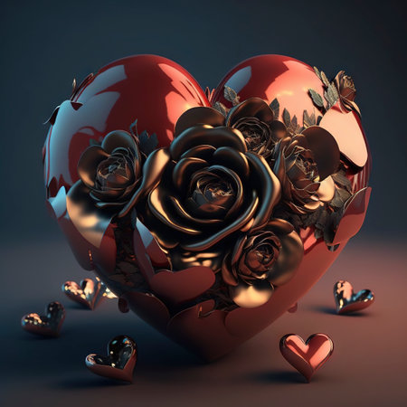 An abstract heart with flowers. Generative AI.の素材