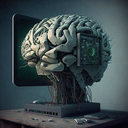 An abstract illustration of a computer brain. Generative AI.の素材