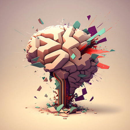 An abstract colored human brain. Generative AI.の素材