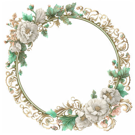 Floral ornaments on the white in the shape of circle. Generative AI.の素材