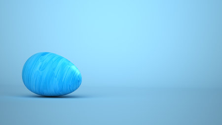 Blue easter egg on the blue background. 3d illustration.の写真素材