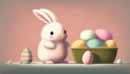 Easter eggs with a harre in pastel colors. Generative AIの素材