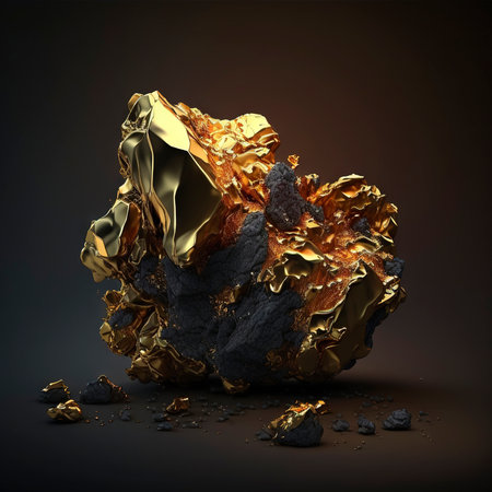 A gold nugget on the dark background. Generative AIの素材
