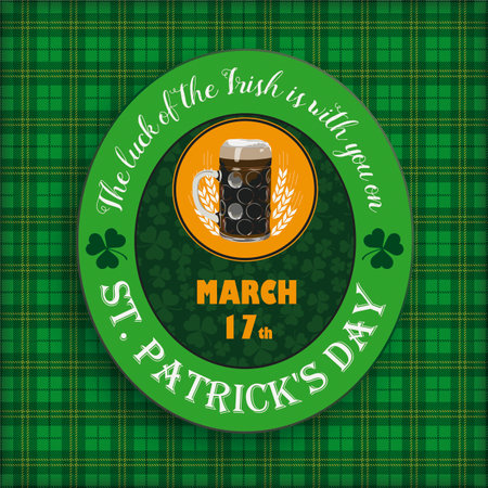 Vintage tartan cover with beer label for St. Patrick's Day. Eps 10 vector file.のイラスト素材