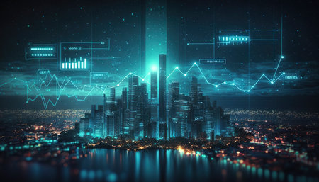 A concept of financial city. Generative AIの素材