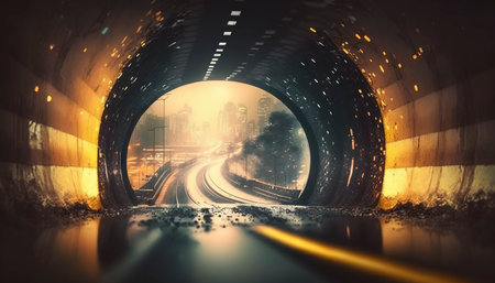 A tunnel and destroyed city. Generative AIの素材