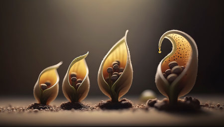 Seedlings at different stages, as a metaphor for economic growth. Generative AIの素材