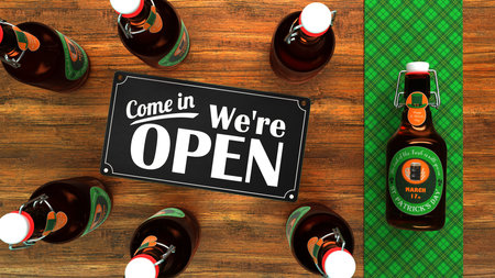 The pub is open on St. Patrick's Day. 3d illustration.の写真素材