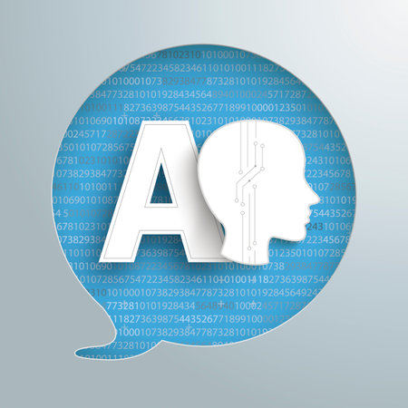 Speech bubble hole on the blue background with algorithm and text AI. Eps 10 vector file.のイラスト素材