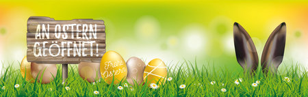 German text An Ostern geoeffnet, translate Open During Easter. Eps 10 vector file.のイラスト素材