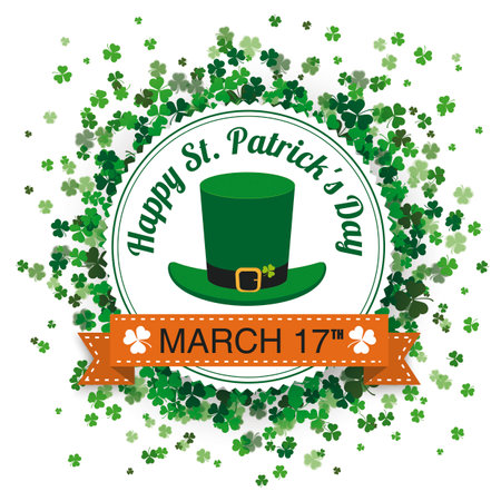 White paper emblem with cloverleafs for St. Patrick's Day on the white background. Eps 10 vector file.のイラスト素材