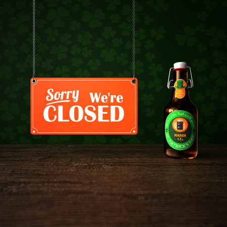 The pub is closed on St. Patrick's Day. 3d illustration.の写真素材