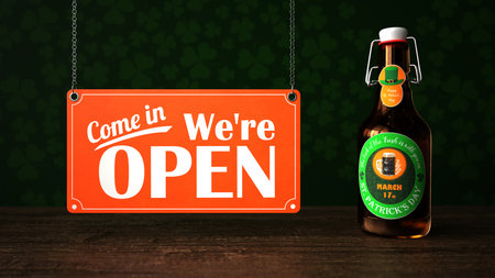 The pub is open on St. Patrick's Day. 3d illustration.の写真素材