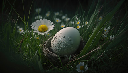 Easter egg in the grass. Generative AIの素材